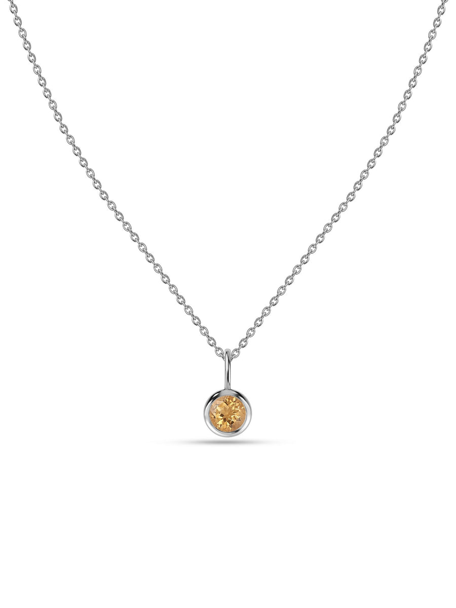 Citrine Round Solitaire Pendant with Chain