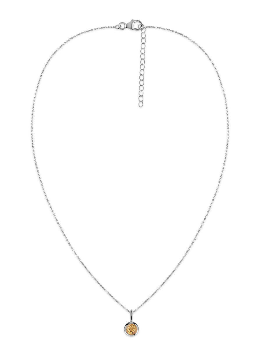 Citrine Round Solitaire Pendant with Chain