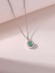 Emerald Round Solitaire Pendant with Chain