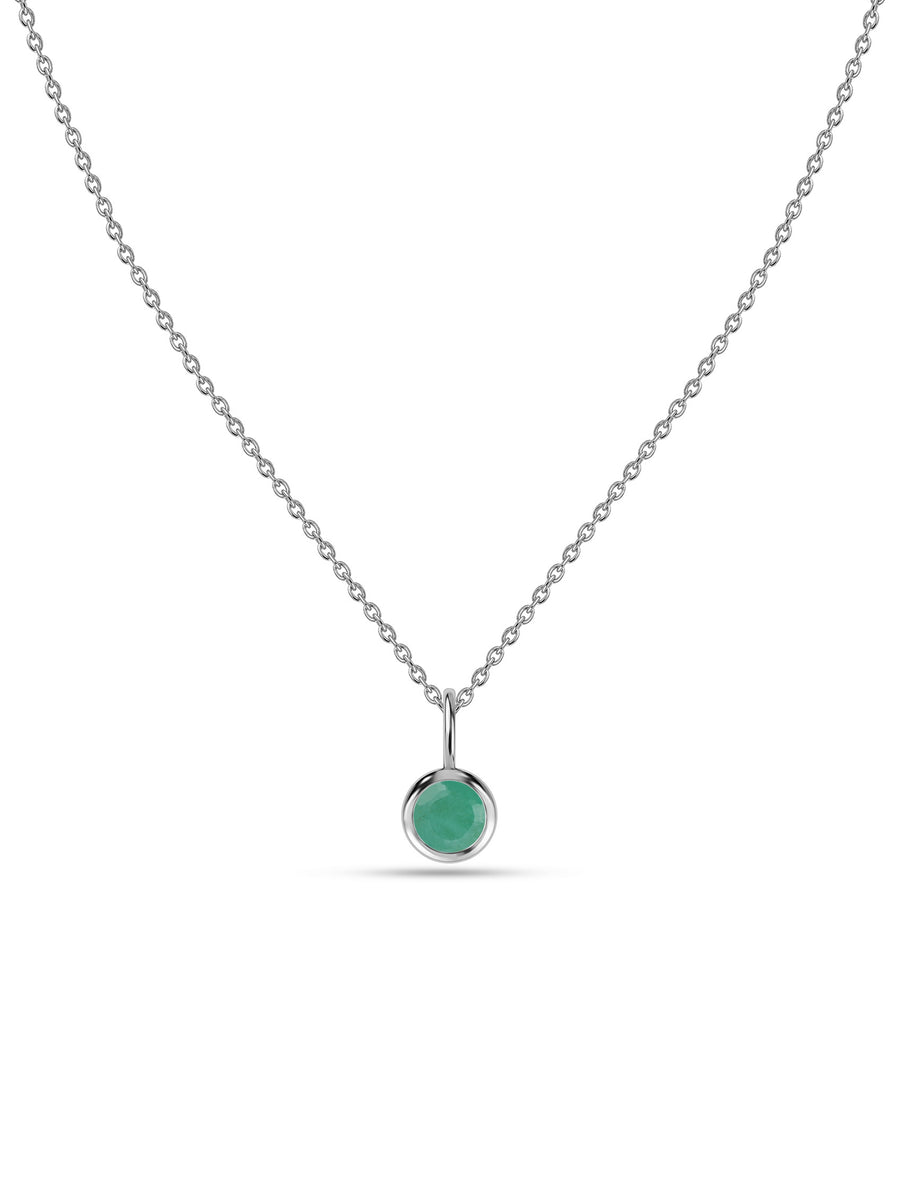 Emerald Round Solitaire Pendant with Chain