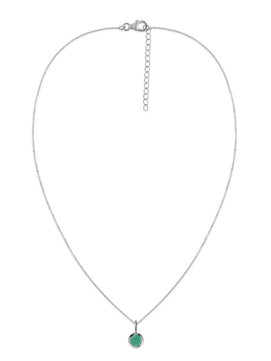 Emerald Round Solitaire Pendant with Chain