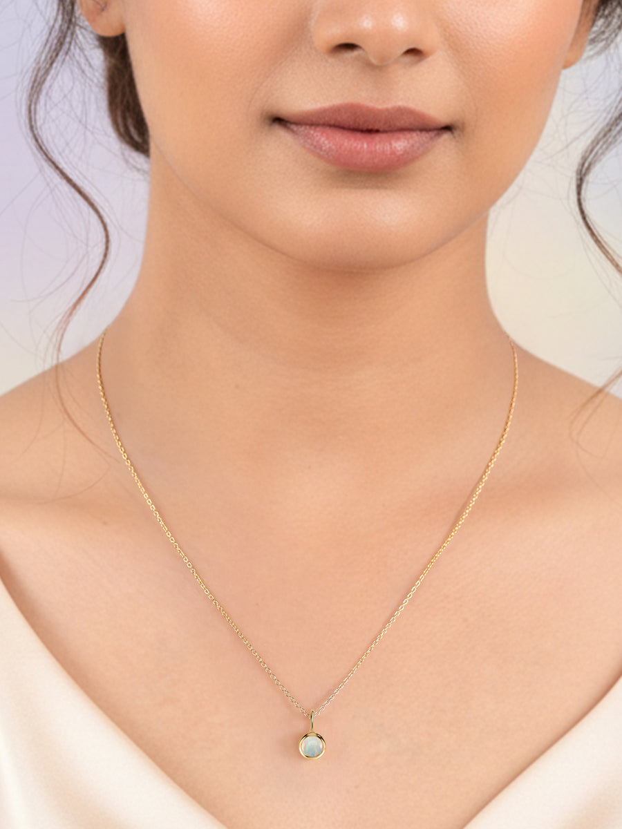 Natural Ethiopian Opal Round Solitaire Pendant with Chain