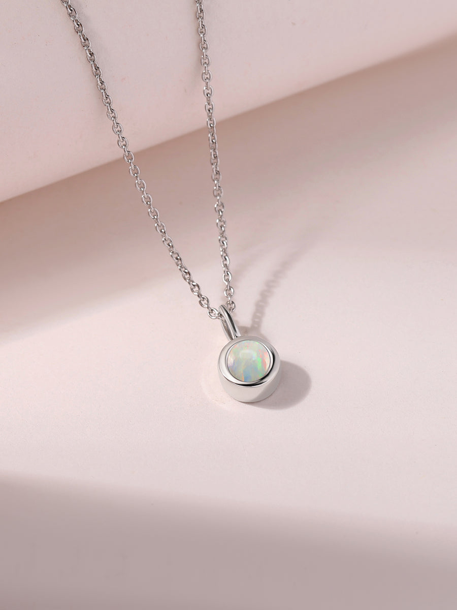 Natural Ethiopian Opal Round Solitaire Pendant with Chain