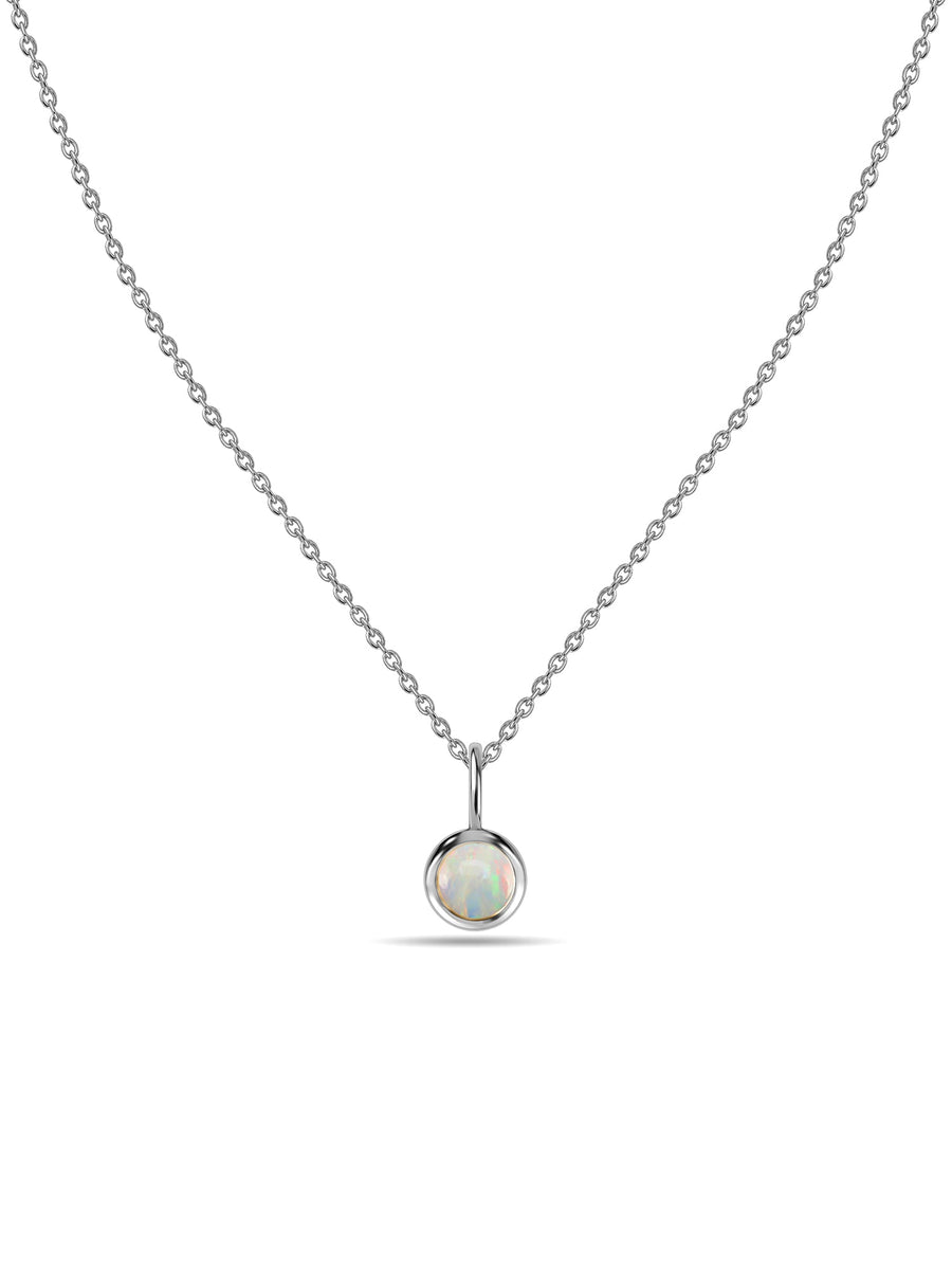 Natural Ethiopian Opal Round Solitaire Pendant with Chain