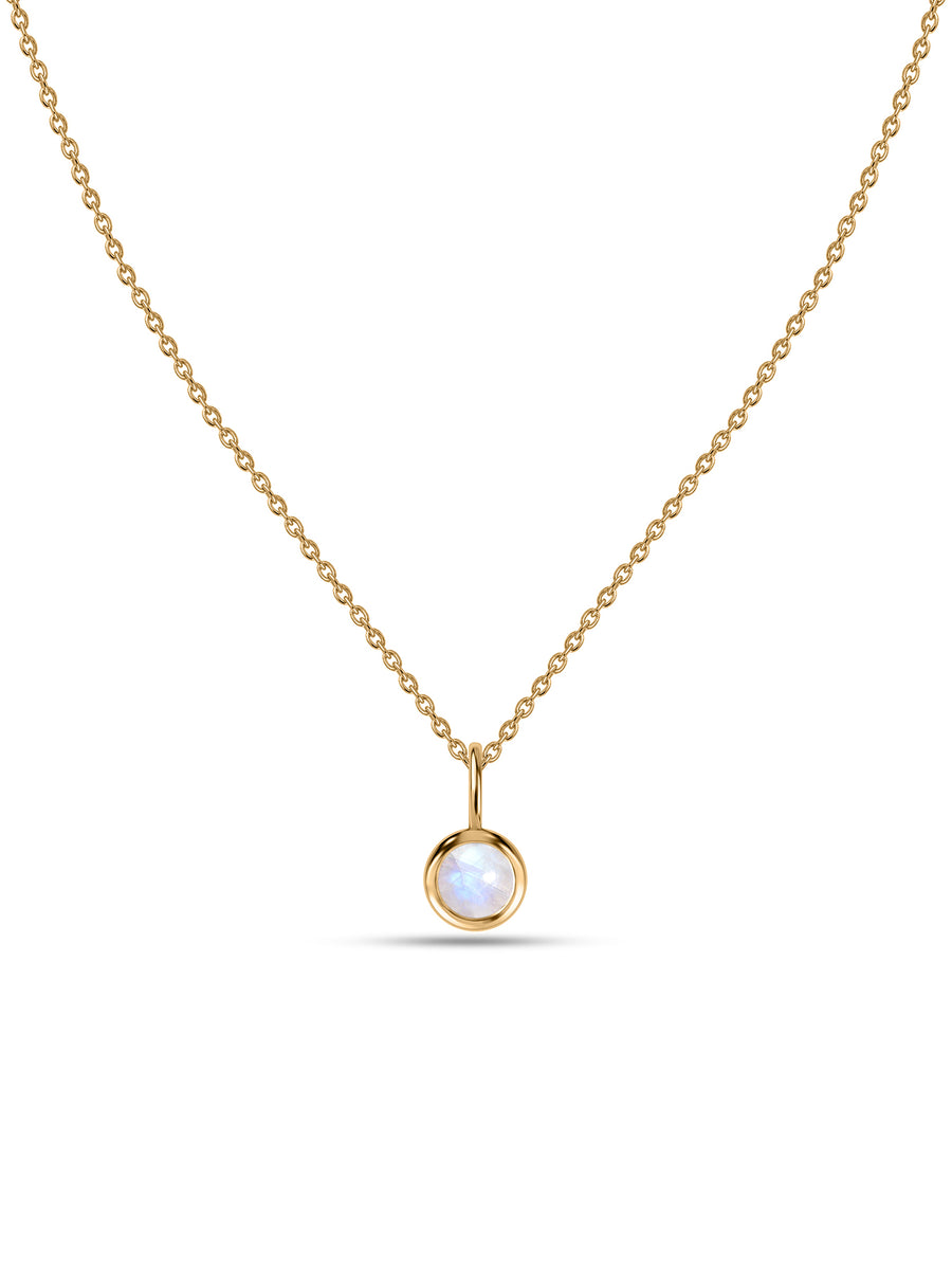 Rainbow Moon Stone Round Solitaire Pendant with Chain