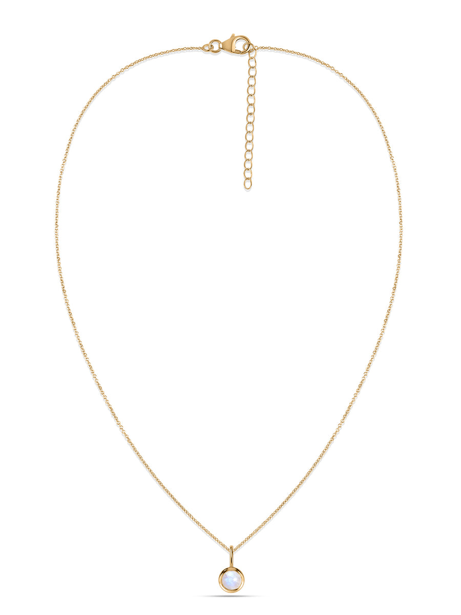 Rainbow Moon Stone Round Solitaire Pendant with Chain