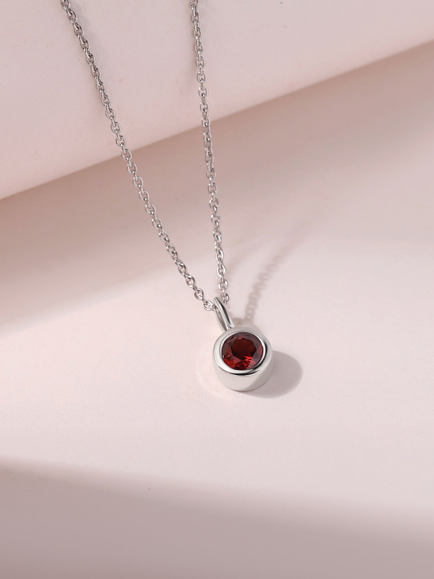Natural Garnet Round Solitaire Pendant with Chain