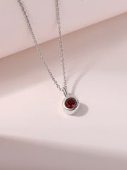 Natural Garnet Round Solitaire Pendant with Chain