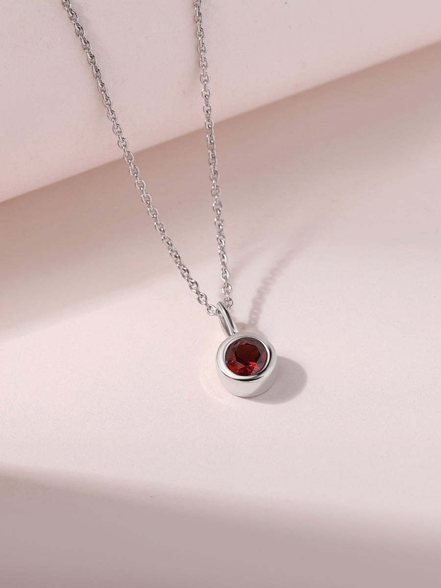 Natural Garnet Round Solitaire Pendant with Chain