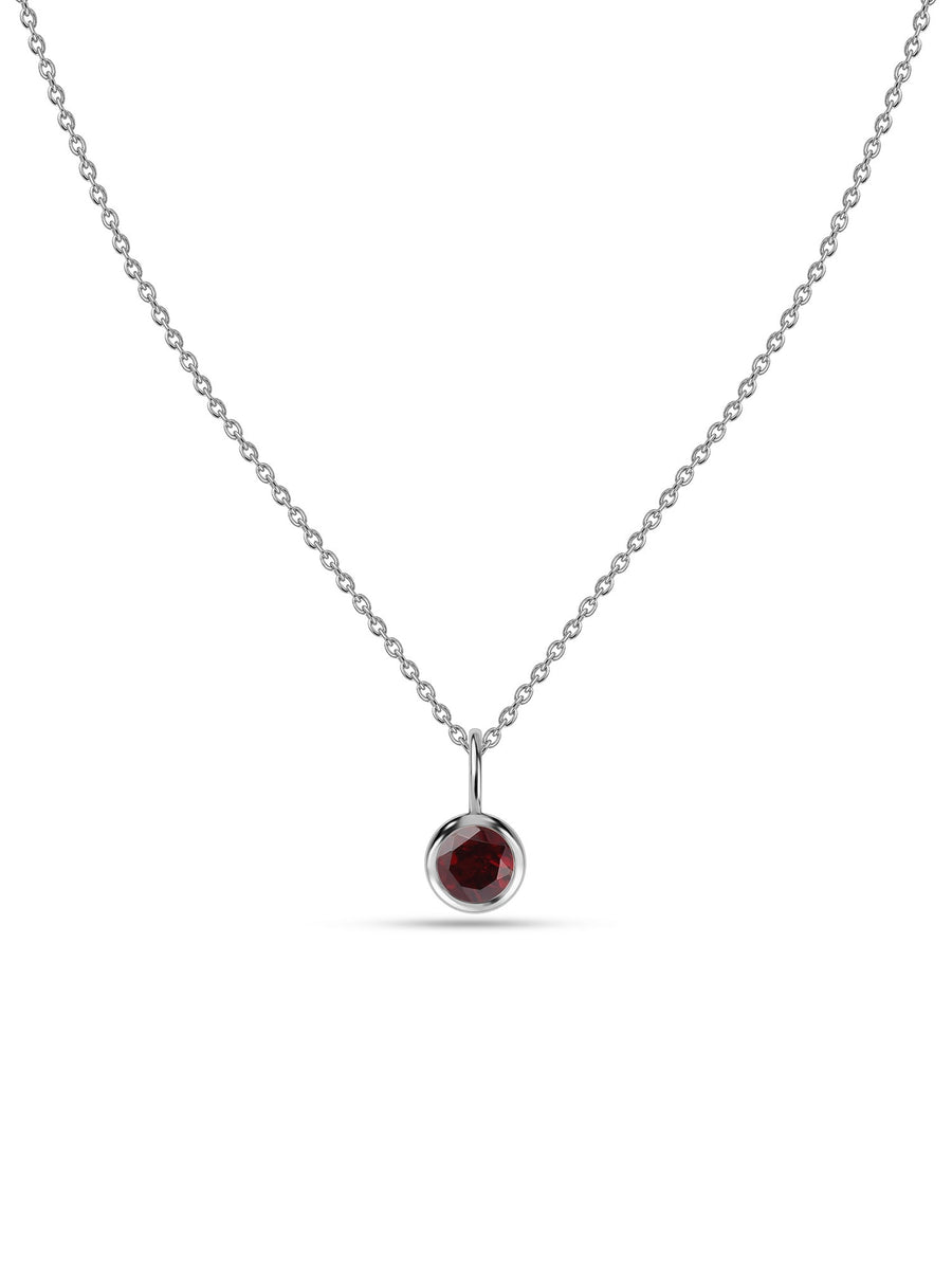 Natural Garnet Round Solitaire Pendant with Chain