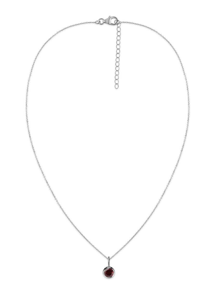 Natural Garnet Round Solitaire Pendant with Chain