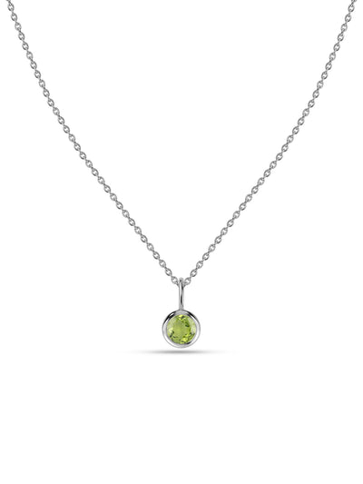 Peridot Round Silver Solitaire Pendant with Chain for Women