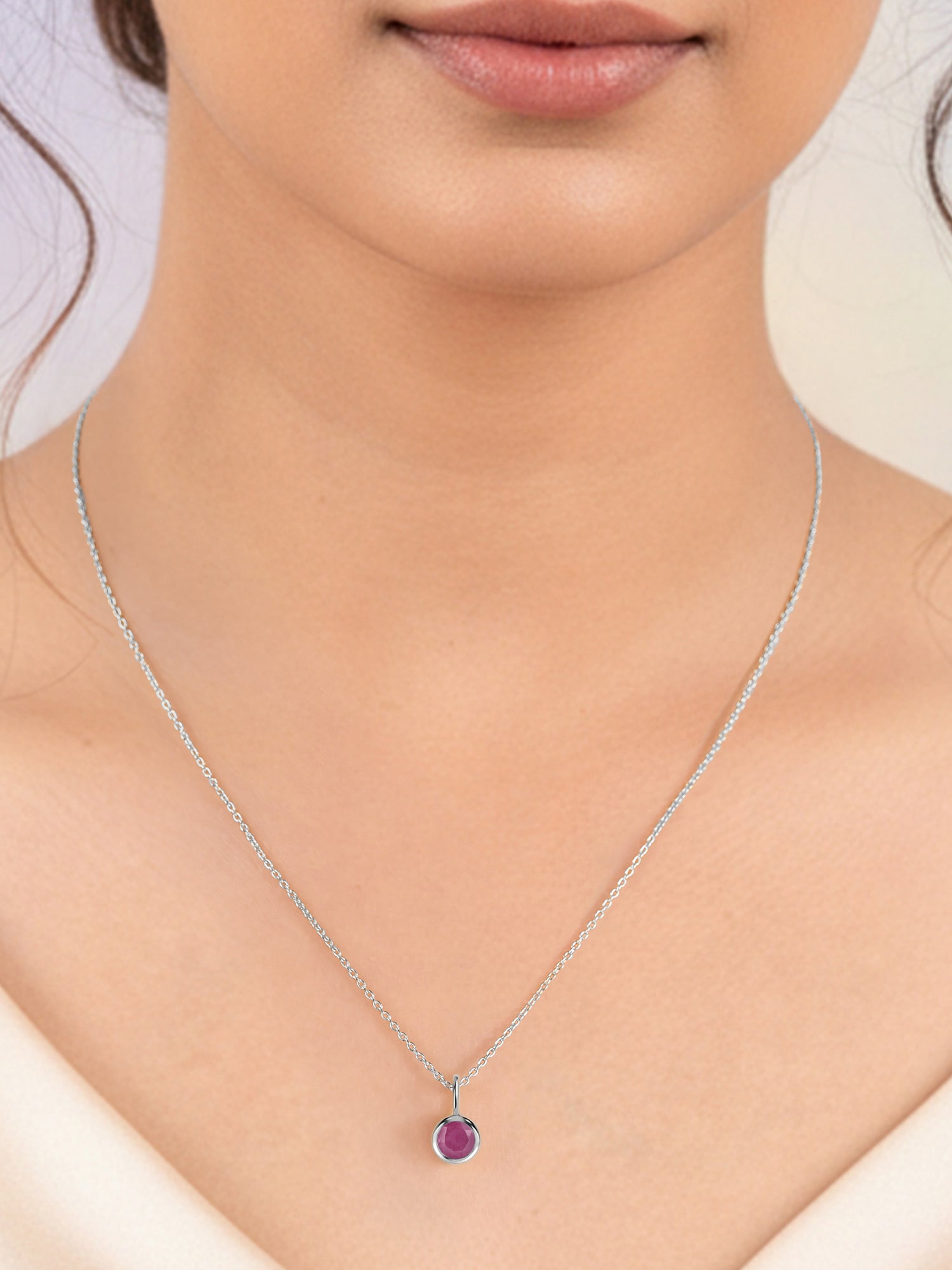 Natural Ruby Round Solitaire Pendant with Chain