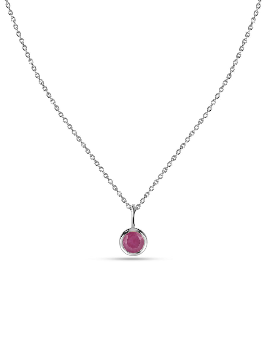 Natural Ruby Round Solitaire Pendant with Chain