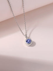 Natural Tanzanite Round Solitaire Pendant with Chain