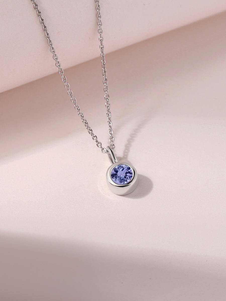 Natural Tanzanite Round Solitaire Pendant with Chain
