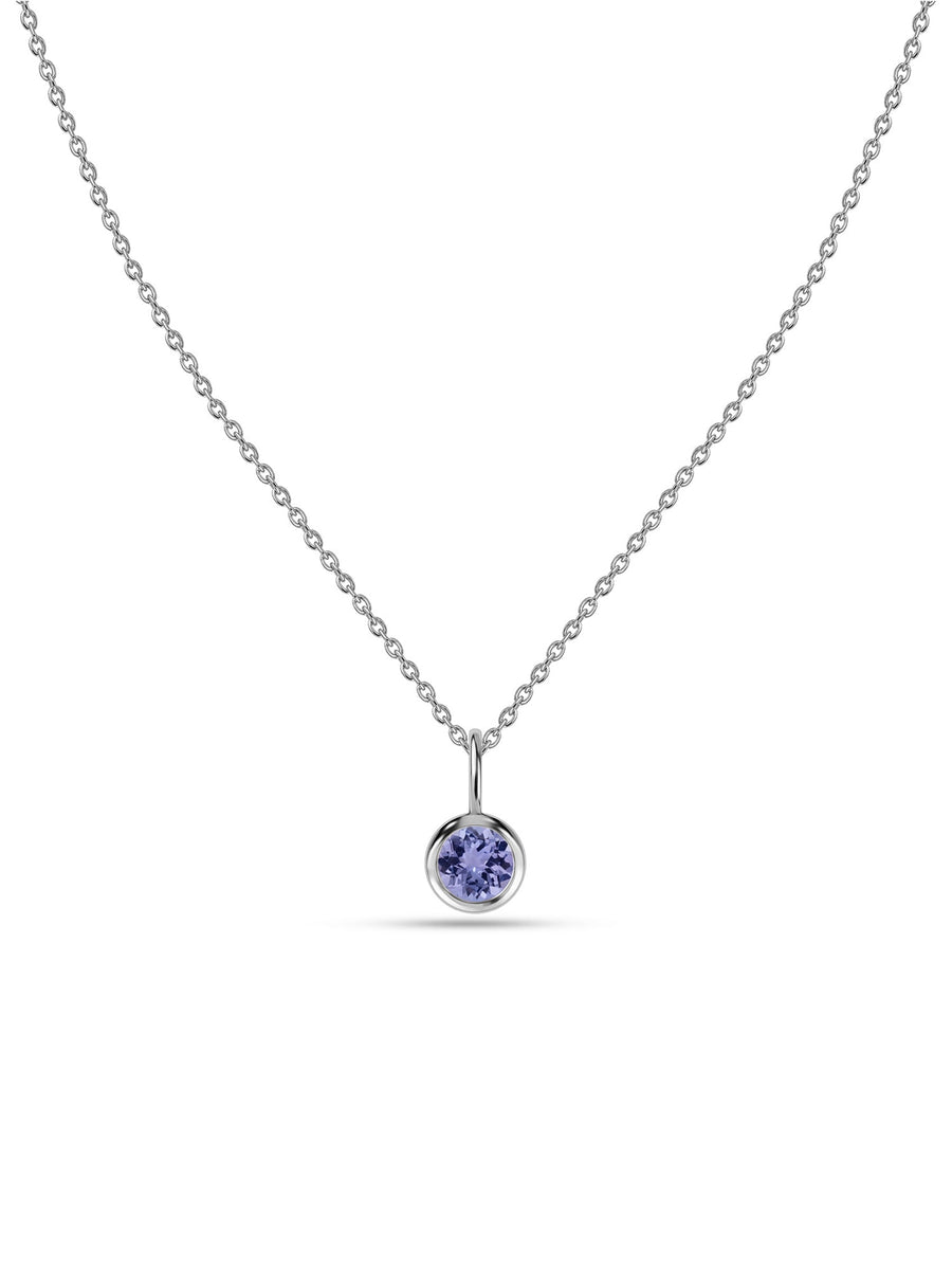 Natural Tanzanite Round Solitaire Pendant with Chain
