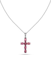 Natural Pink Tourmaline Cross Silver Pendant