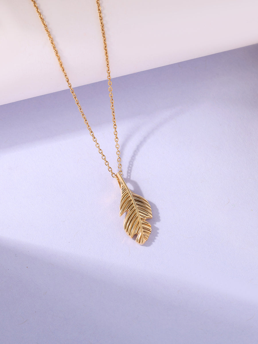 Whispering Leaf Gold Pendant With Chain