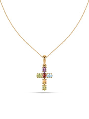 Sacred Spectrum Multi-Gemstone Silver Cross Pendant