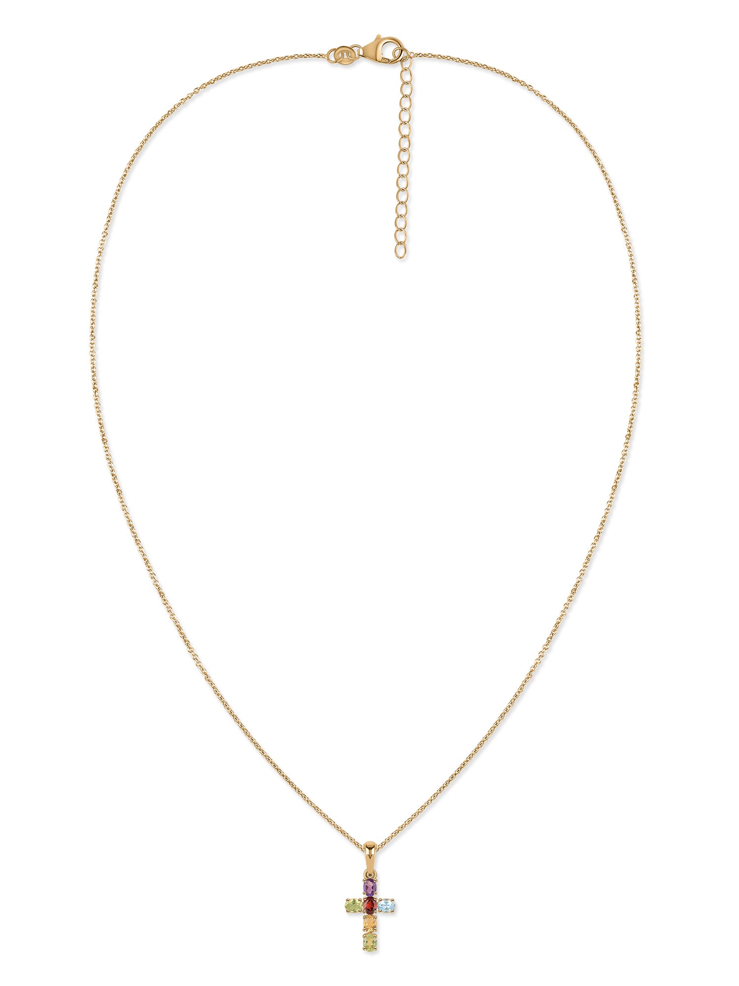 Sacred Spectrum Multi-Gemstone Silver Cross Pendant