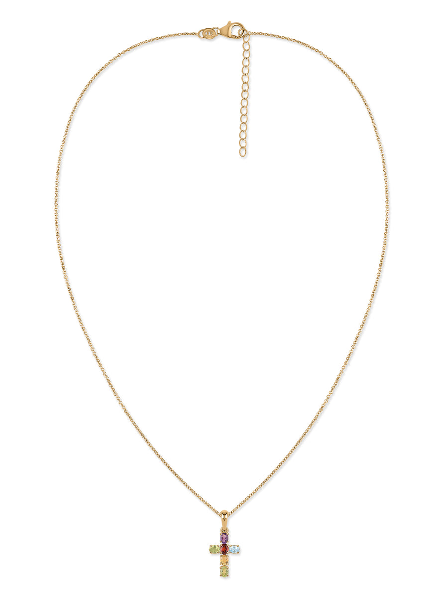 Sacred Spectrum Multi-Gemstone Silver Cross Pendant