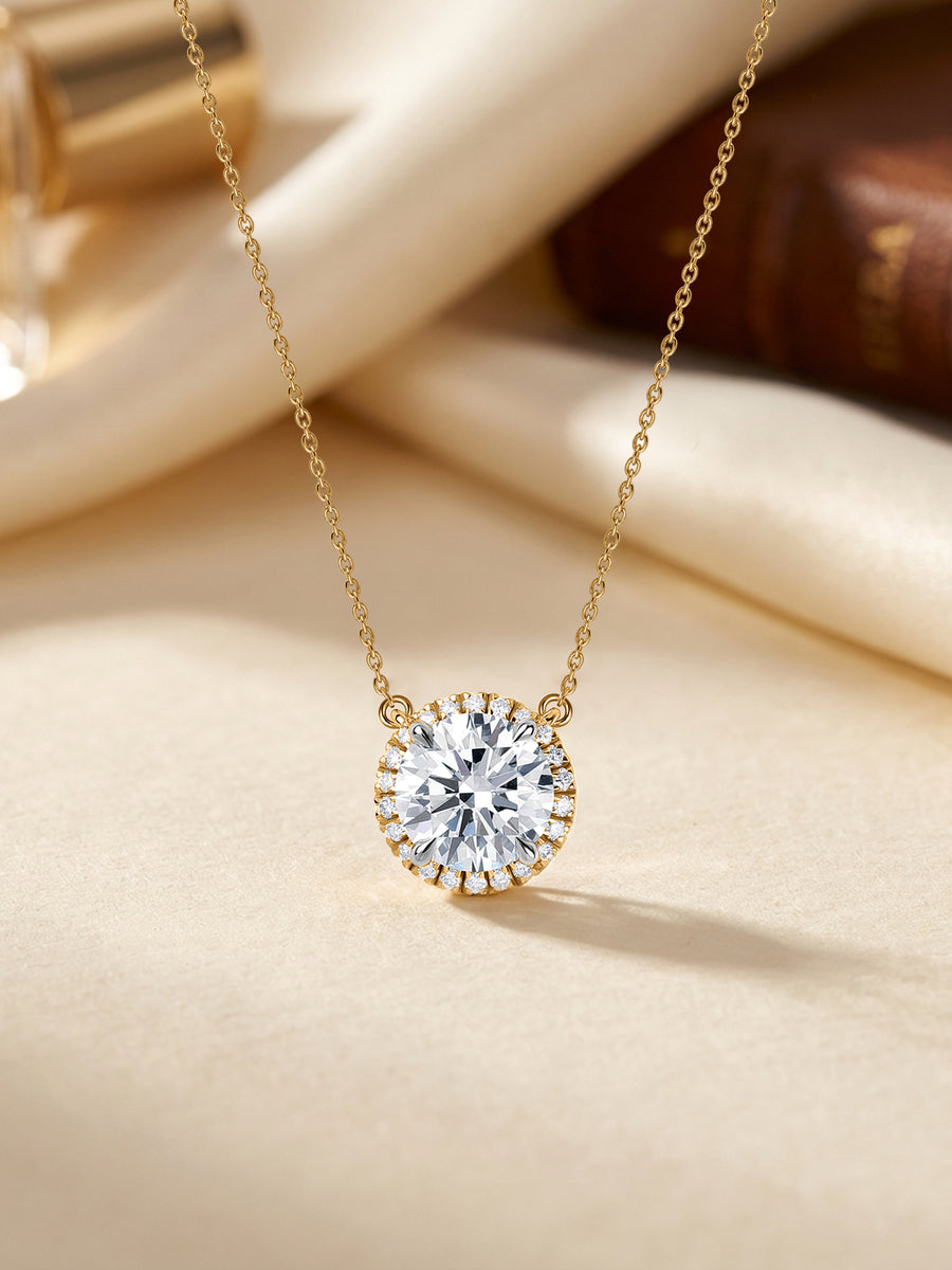 Ornate 2 Carat Solitaire Diamond Halo Necklace