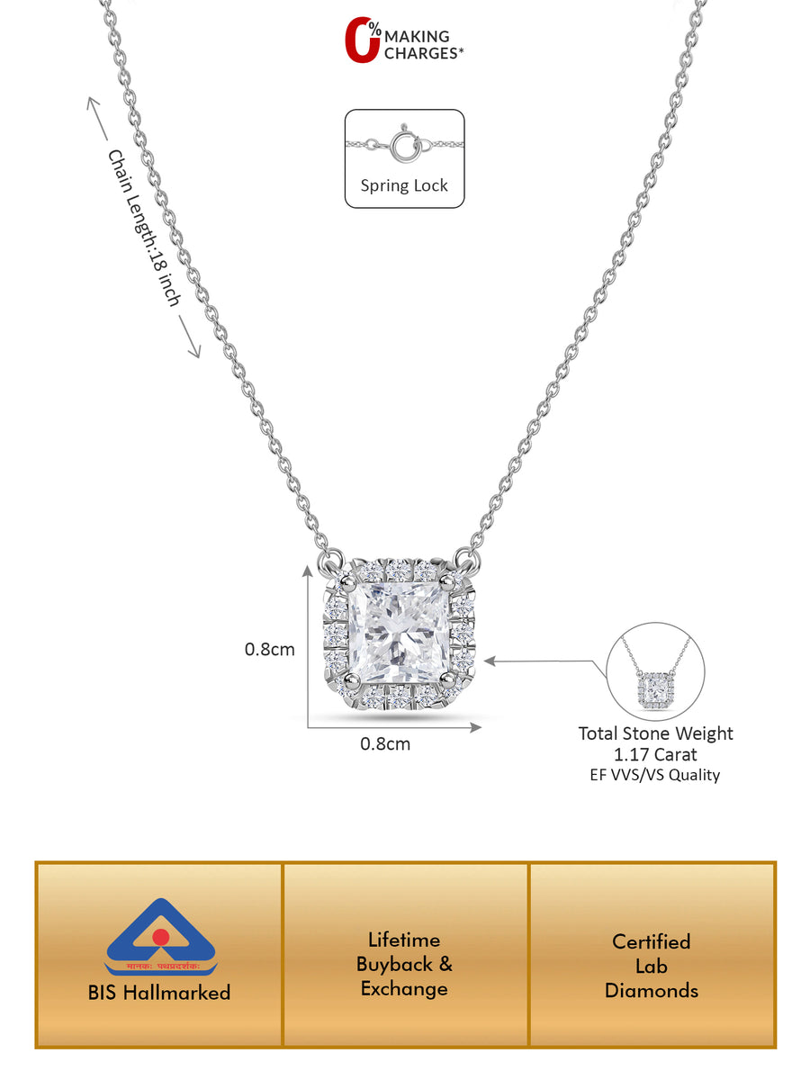 Princess 1 Carat Lab Diamond Gold Necklace
