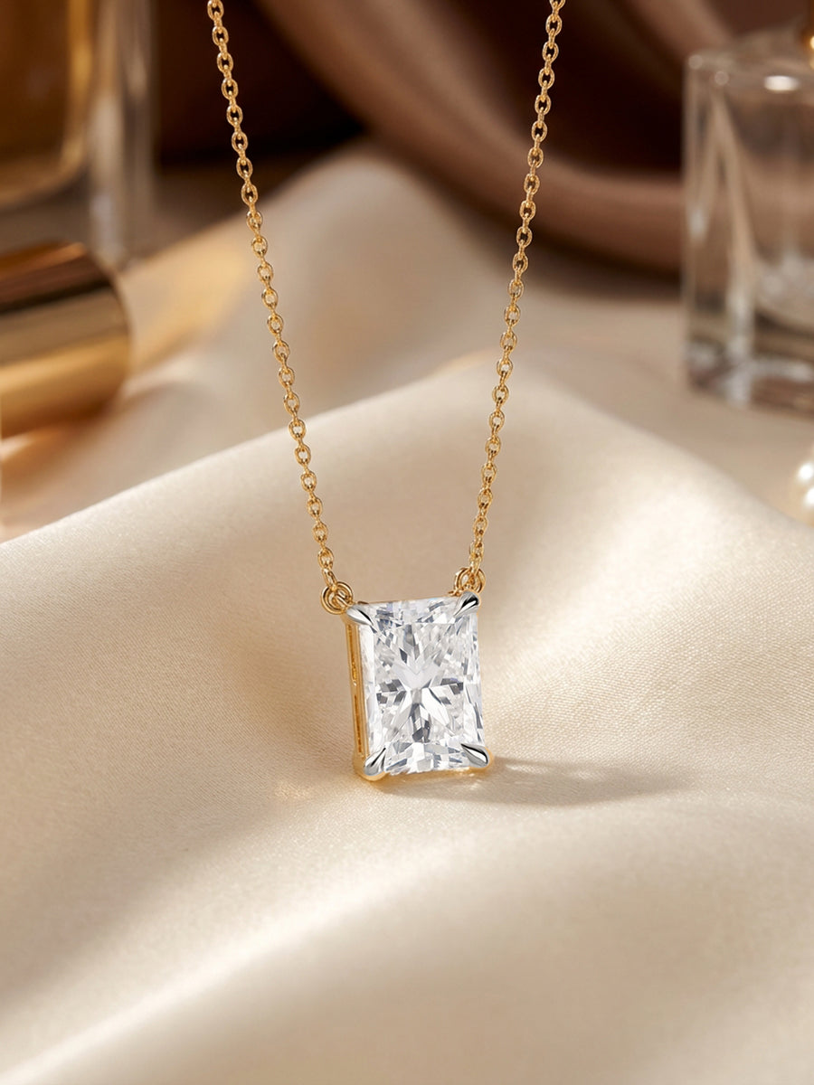 Radiant 1 Carat Solitaire Diamond Gold Necklace