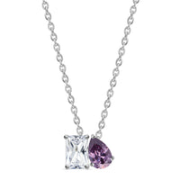 Toi Et Moi Purple CZ Pendant With Silver Chain