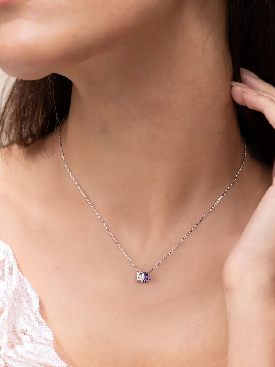 Toi Et Moi Purple CZ Pendant With Silver Chain
