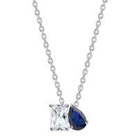 Toi Et Moi Blue CZ Pendant With Silver Chain