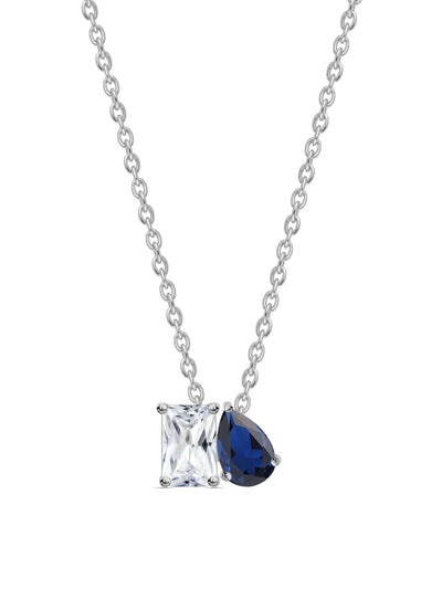 Blue Sapphire CZ pendant necklace in 925 sterling silver by Ornate Jewels