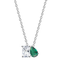 Toi Et Moi Green CZ Pendant With Silver Chain