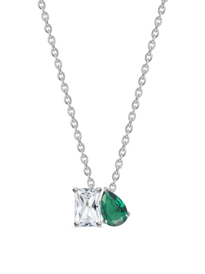 green emerald CZ pendant necklace in 925 sterling silver by Ornate Jewels