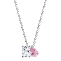 Toi Et Moi Pink CZ Pendant With Silver Chain