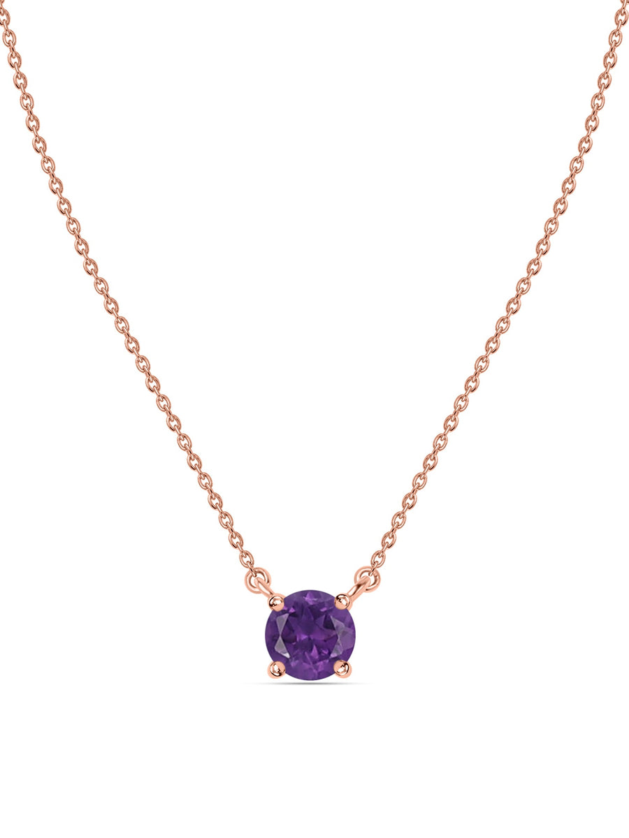 Natural Amethyst Solitaire Gold Necklace