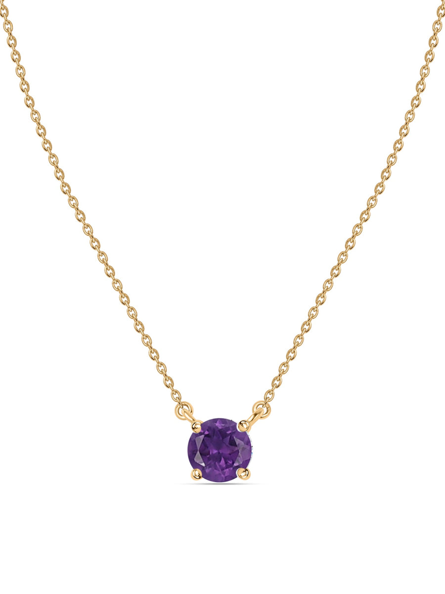 Natural Amethyst Solitaire Gold Necklace