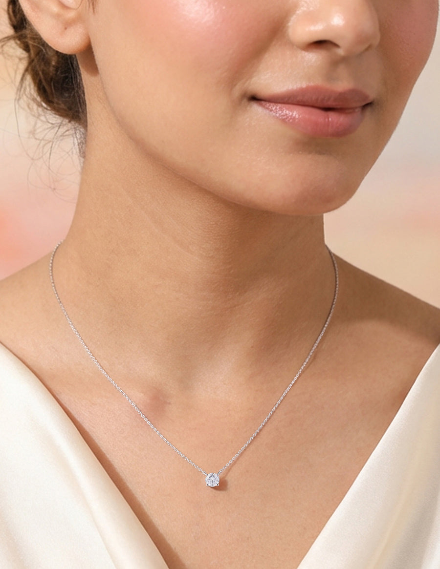 Luna Shine Silver Solitaire Necklace