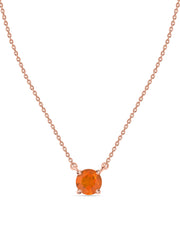 Natural Fire Opal Solitaire Gold Necklace