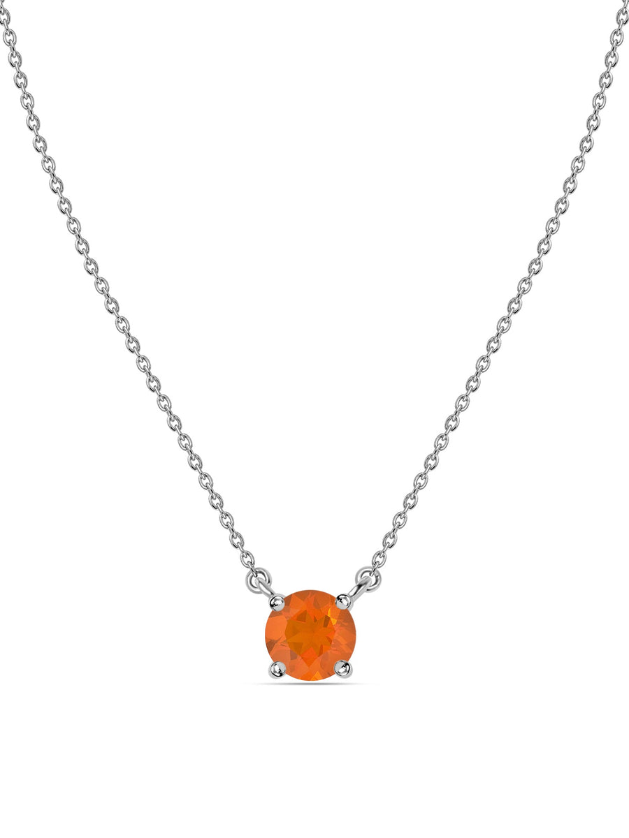 Natural Fire Opal Solitaire Gold Necklace