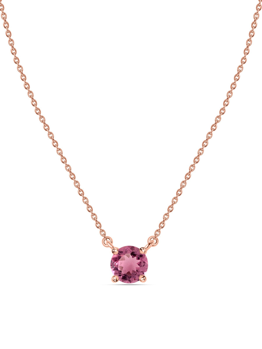 Natural Pink Tourmaline Solitaire Gold Necklace