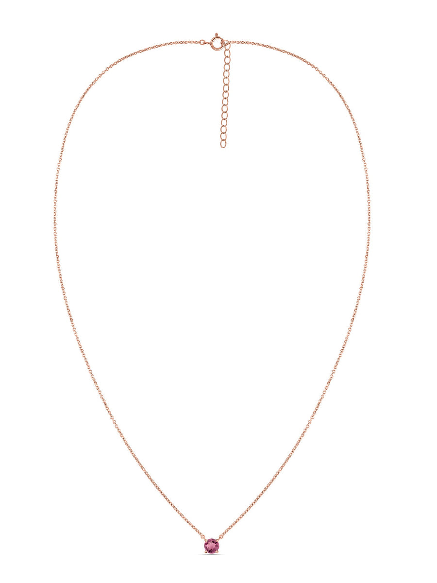 Natural Pink Tourmaline Solitaire Gold Necklace