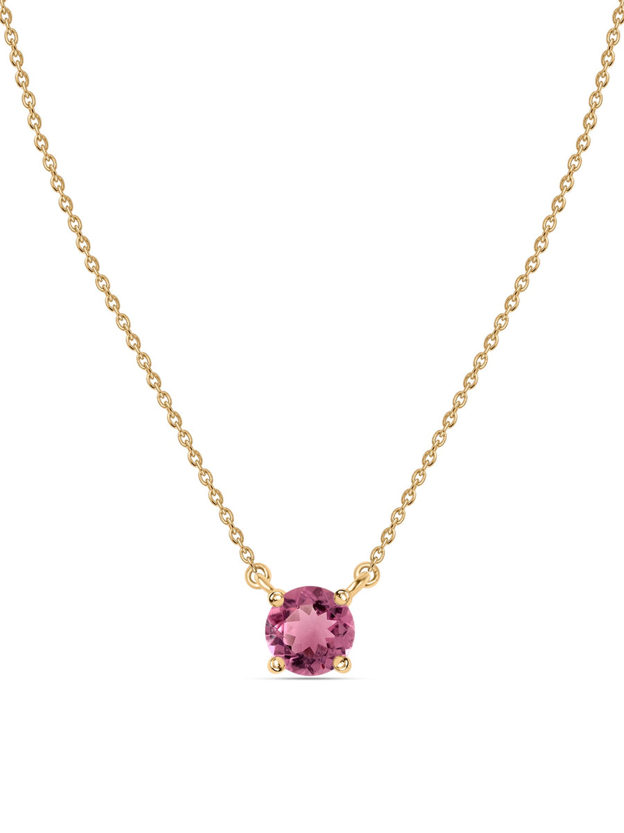 Natural Pink Tourmaline Solitaire Gold Necklace