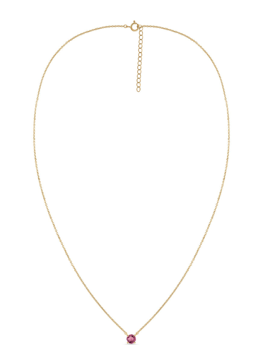Natural Pink Tourmaline Solitaire Gold Necklace
