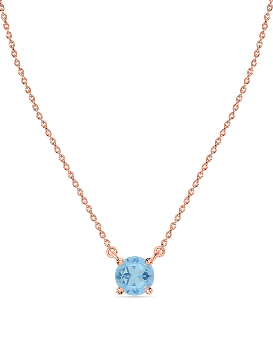 Natural Blue Topaz Solitaire Gold Necklace
