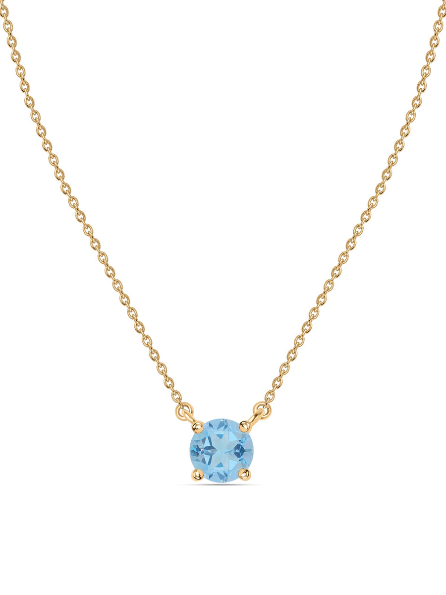 Natural Blue Topaz Solitaire Gold Necklace