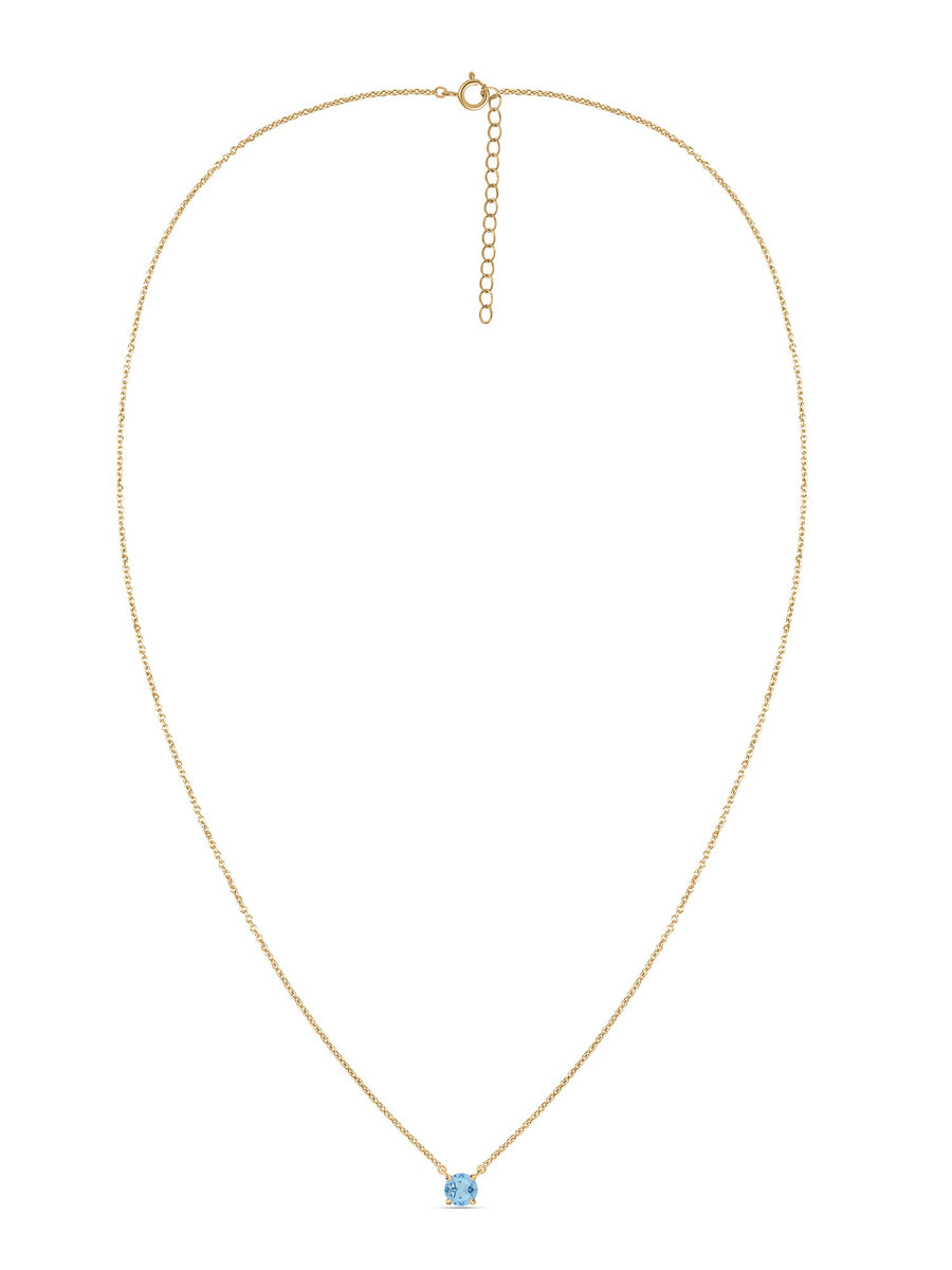 Natural Blue Topaz Solitaire Gold Necklace