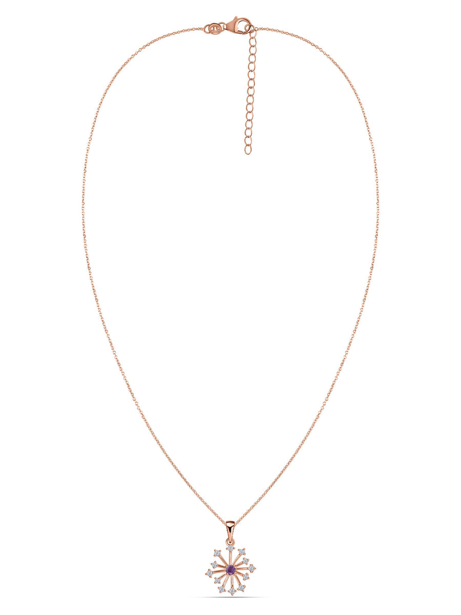 Snowflake Natural Amethyst Round Gold Pendant With Chain