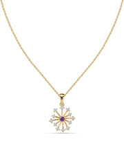 Snowflake Natural Amethyst Round Gold Pendant With Chain